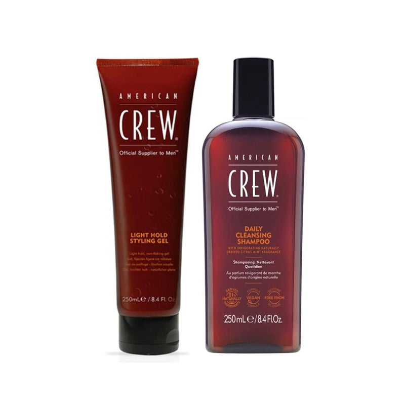 American Crew Light Hold Styling Gel 8.4oz Tube, Daily Shampoo 8.45oz Duo