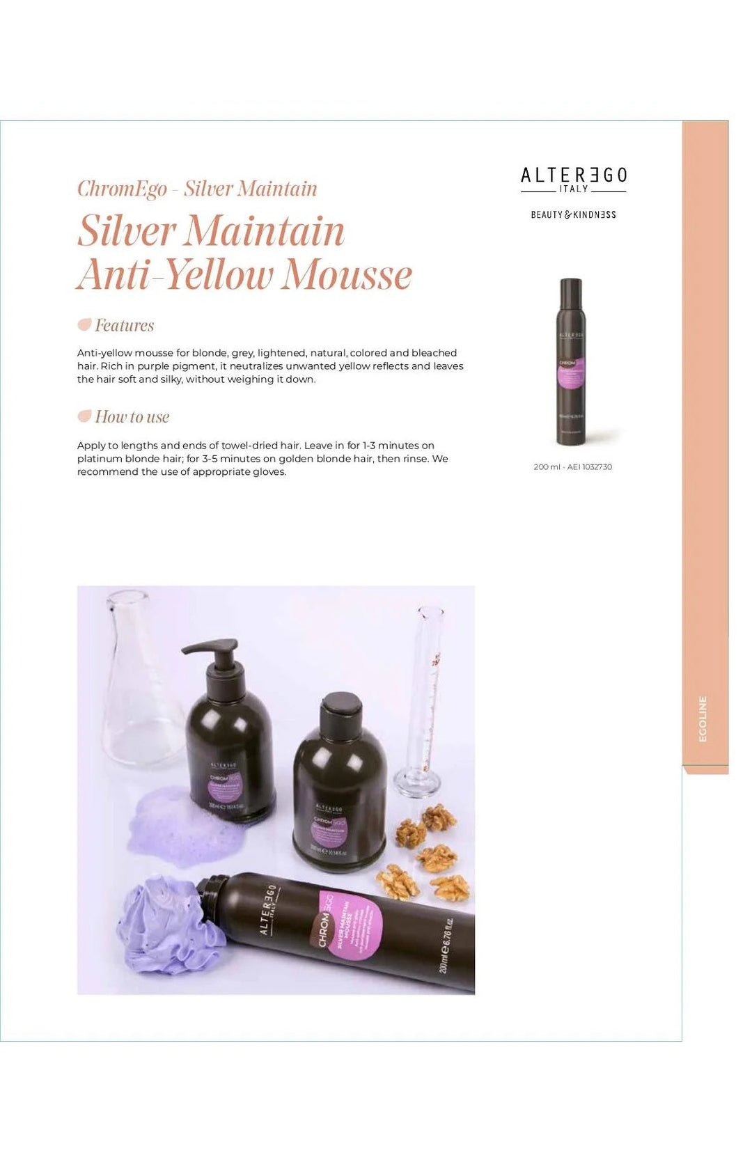 ALTER EGO AE CHROMEGO SILVER MAINTAIN MOUSSE 6.76OZ - ALTER EGO | The Warehouse Salon